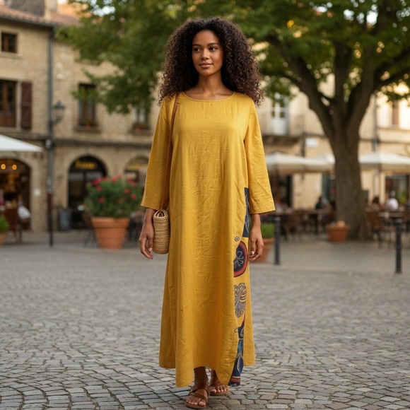Yellow Traditional Ethnic Long Dress - Picture 1 of 16